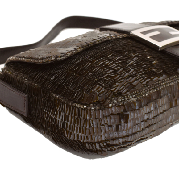 Fendi Mamma Bucket Bag Sequin Leather Brown - Picture 6 of 9